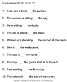 Fill in the Blanks with at, in, and On - preposition - First Grade