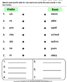 Match Prefixes to Root Words - compound-words - First Grade