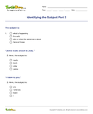 Identifying the Subject Part 2 - sentence - Fourth Grade