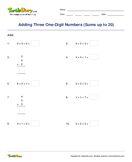 Adding Three One-Digit Numbers (Sums up to 20) - mixed-operations - First Grade